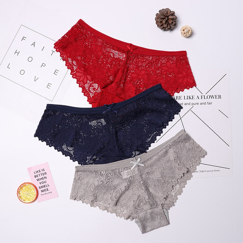 LA BELLA 3 Pcs Panties for Woman Underwear Sexy Lace Breathable Soft Lingerie Female Briefs Panty Sexy Transparent Women's Underpants
