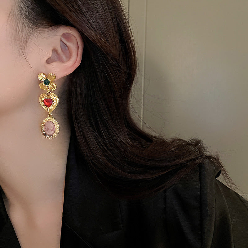 Copper Inlaid Rhinestone Vintage Earrings