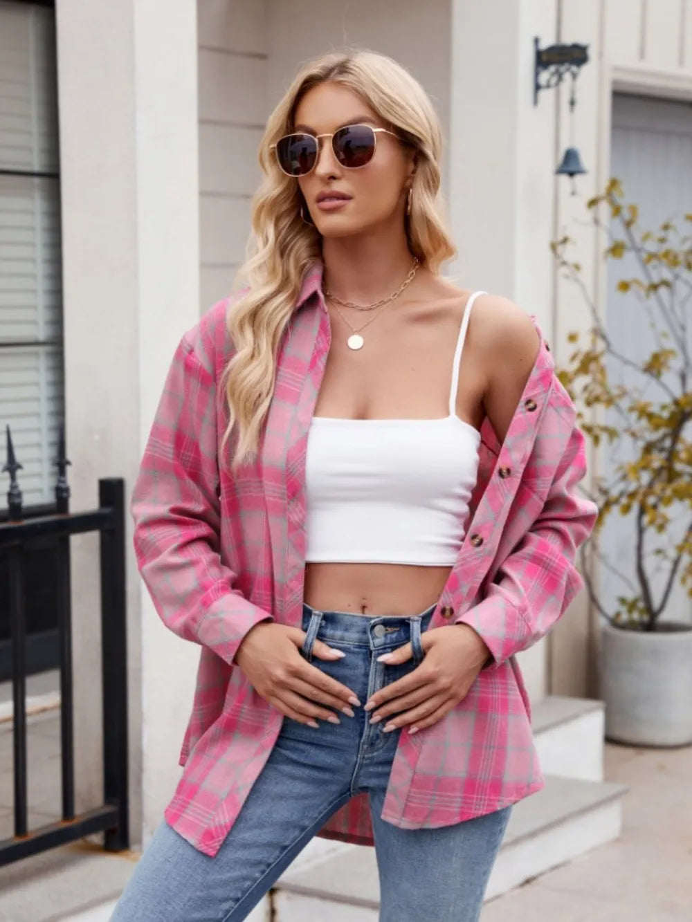Women's casual fashion spicy girl loose checkered shirt for women