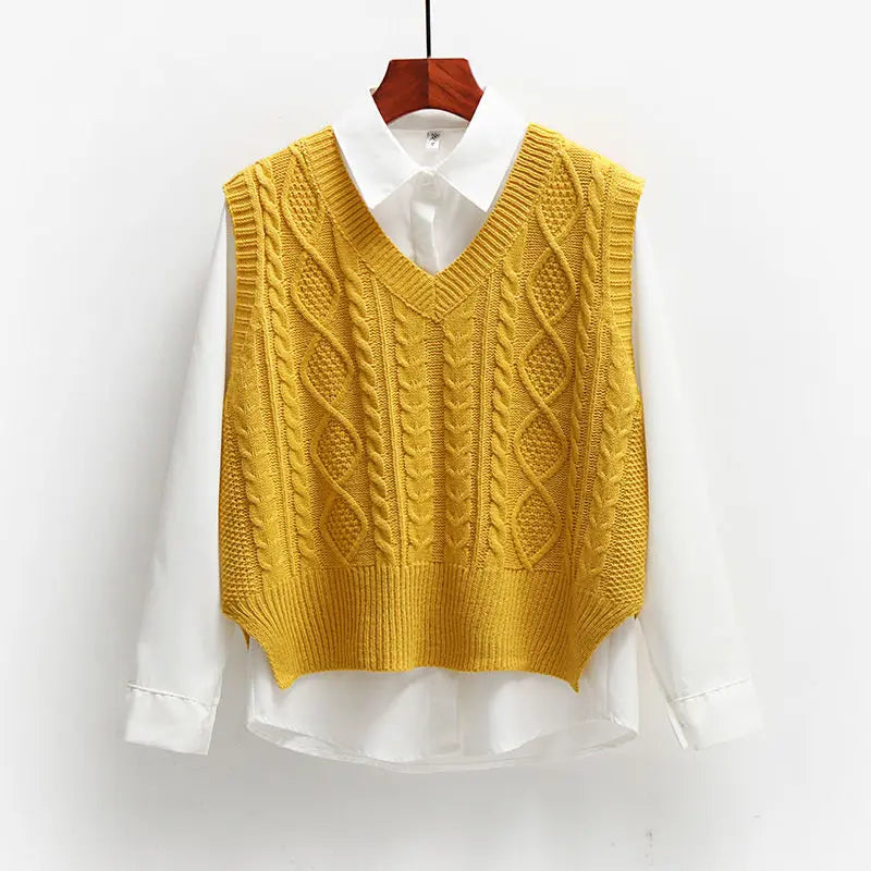 Vest Women Solid Short Loose Trendy Korean Style Sleeveless Knitted V-Neck All-match Female Coats Simple Leisure Outwear Chic
