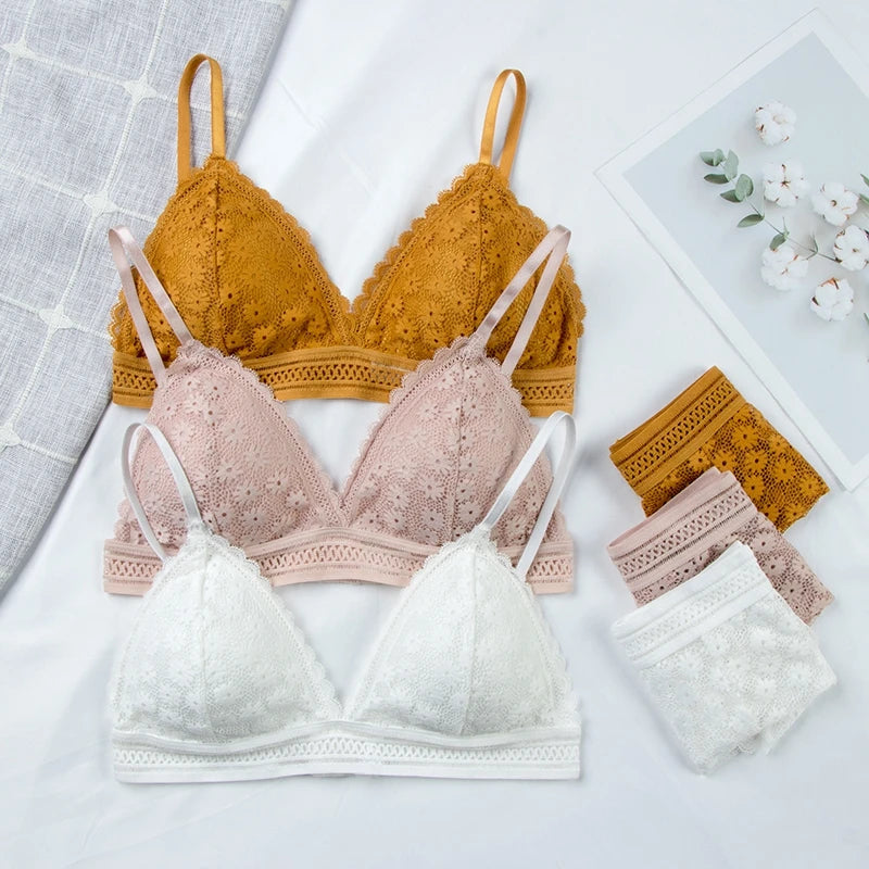 LA BELLA Women Lace Bra Sets Seamless Underwear Backless Vest Sexy Padded Bralette Lingerie Ultrathin Bra & Brief Sets Female Intimates
