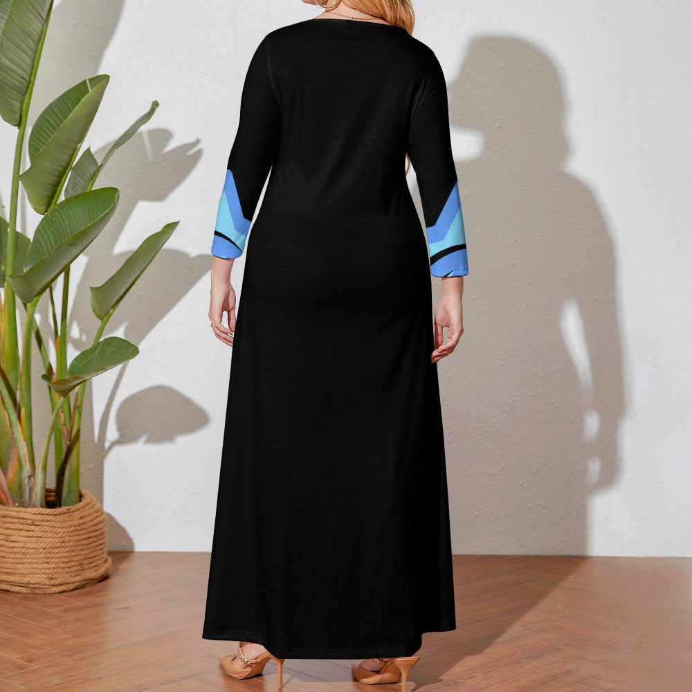 Badge of Pearls Plus Size Loose Crew Neck Long Sleeve Dress