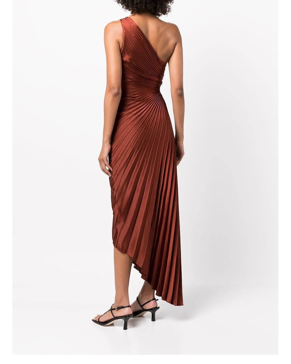 Summer/Autumn Women Dress Polyester Asymmetry One-Shoulder Brown Hole Ankle-Length Vintage High Waist