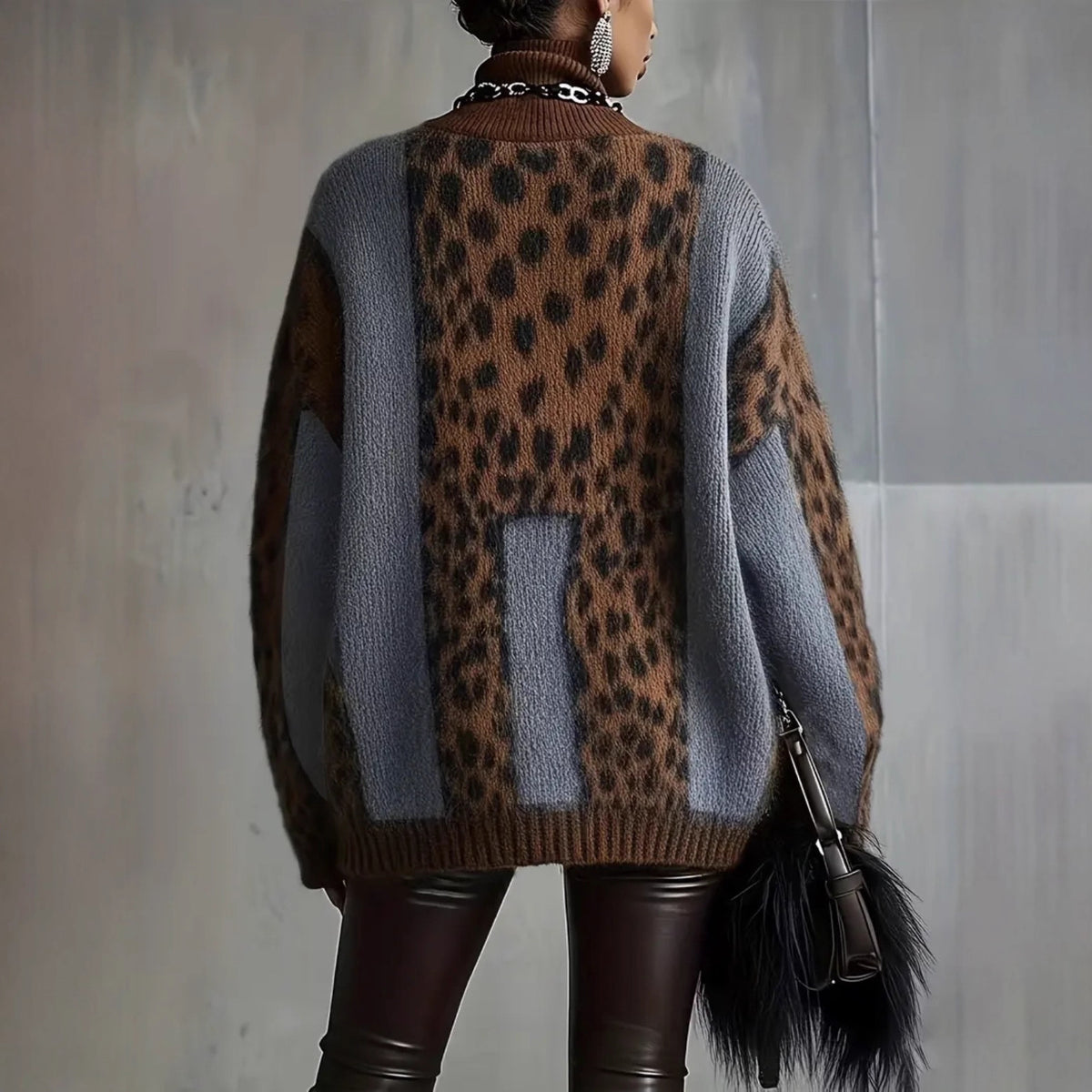 Leopard print knitted sweater for women in autumn and winter