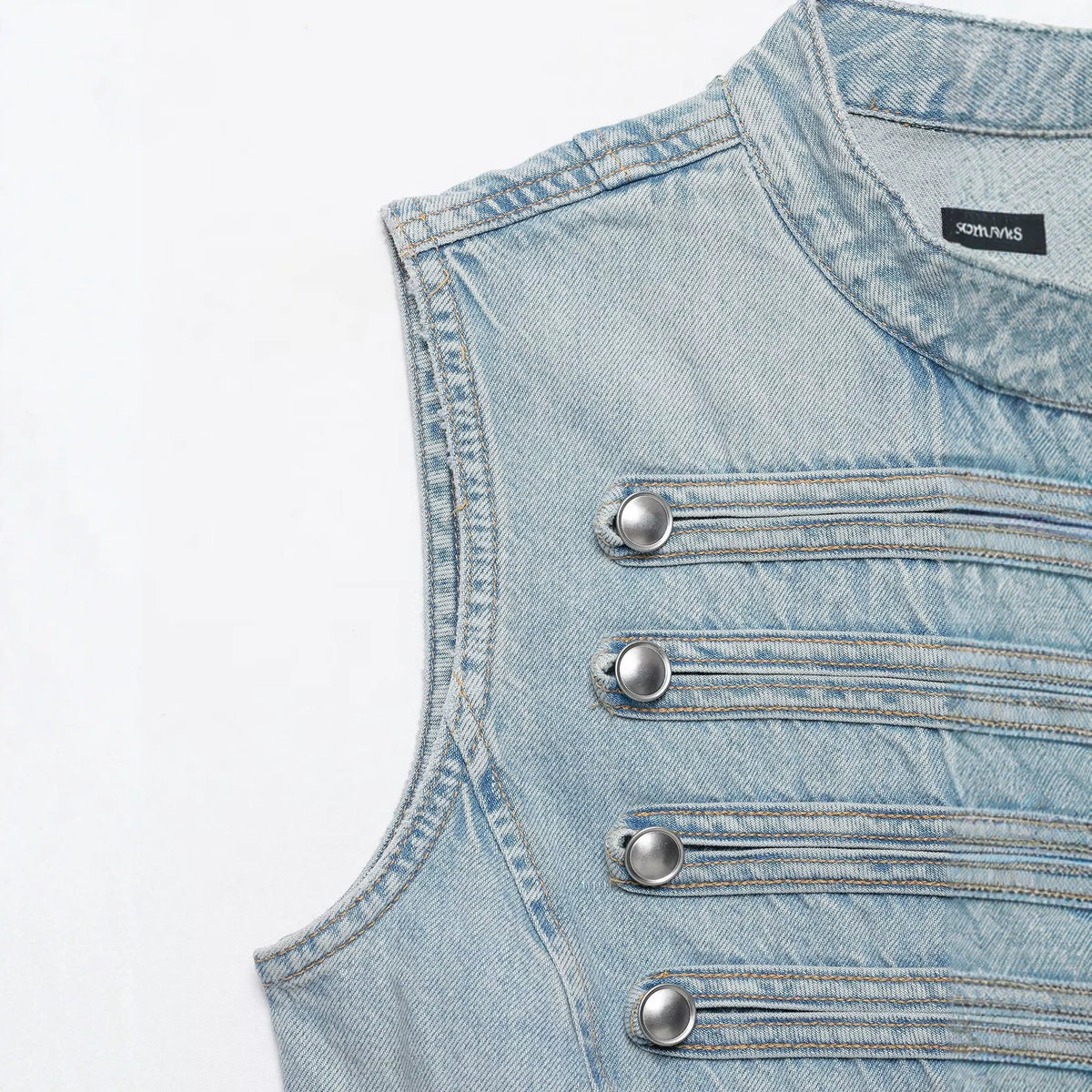 Tailored knot button decoration denim vest women