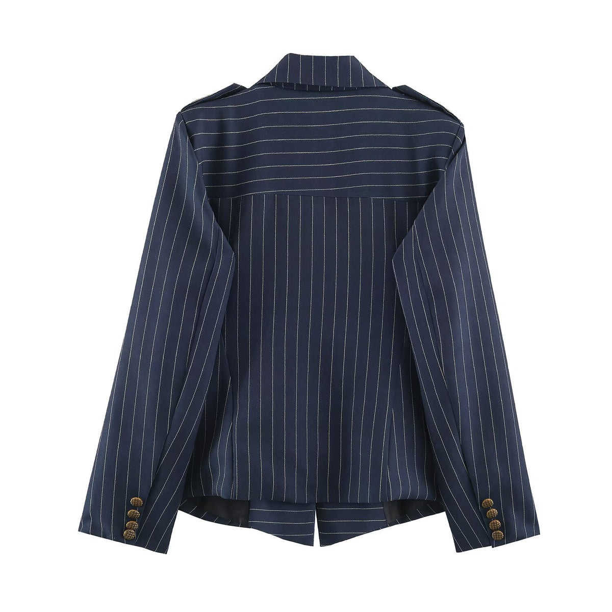 One button pocket button decoration striped suit jacket for women