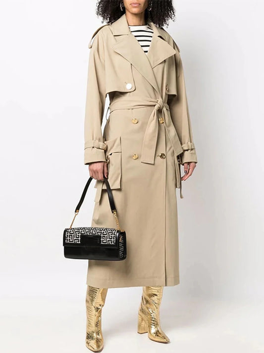 HIGH STREET Fall Winter Designer Fashion Women's Elegant Double Breasted  Belted Trench OverCoat