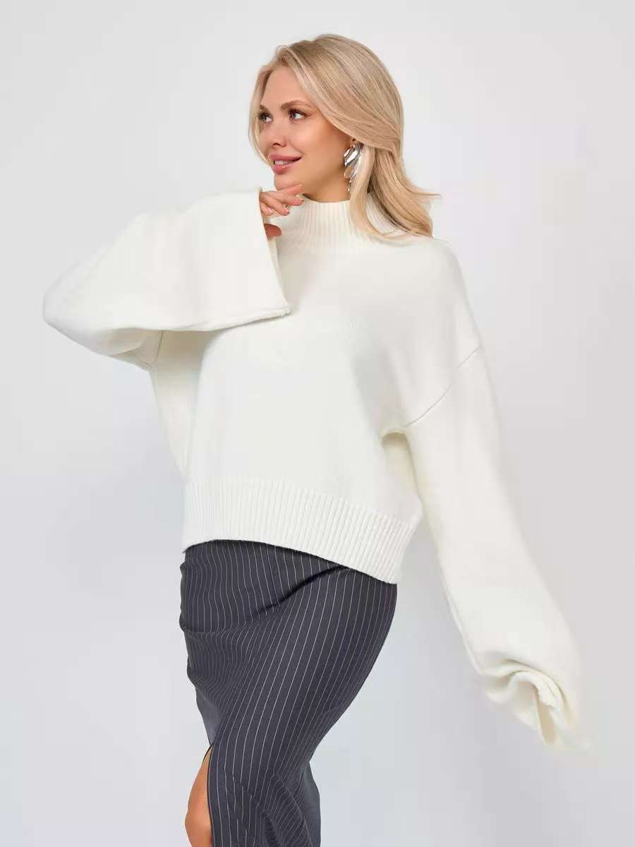 High neck pullover sweater for women in autumn and winter