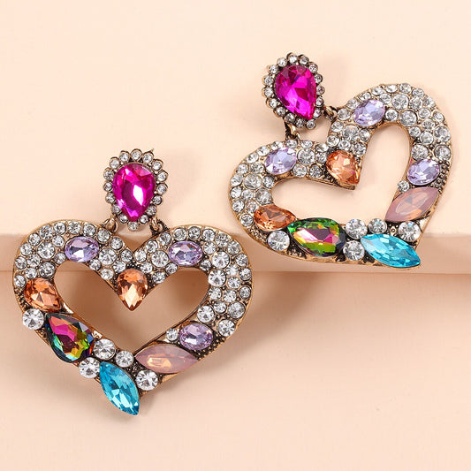 Juran Fashion Heart Shaped Crystal Drop Earrings for Women Colorful Stones Luxury Jewelry Baroque Gorgeous Earrings