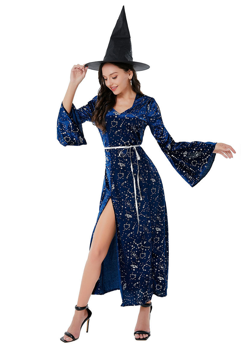 Zhu Mi Lian New Halloween Witch Costume Adult Role Play Witch Long Dress Cosplay Performance Costume