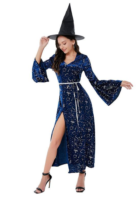 Zhu Mi Lian New Halloween Witch Costume Adult Role Play Witch Long Dress Cosplay Performance Costume
