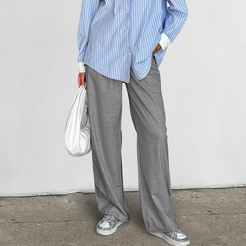 Autumn and winter fashion temperament versatile loose design sense casual splicing high waist straight leg pants for women