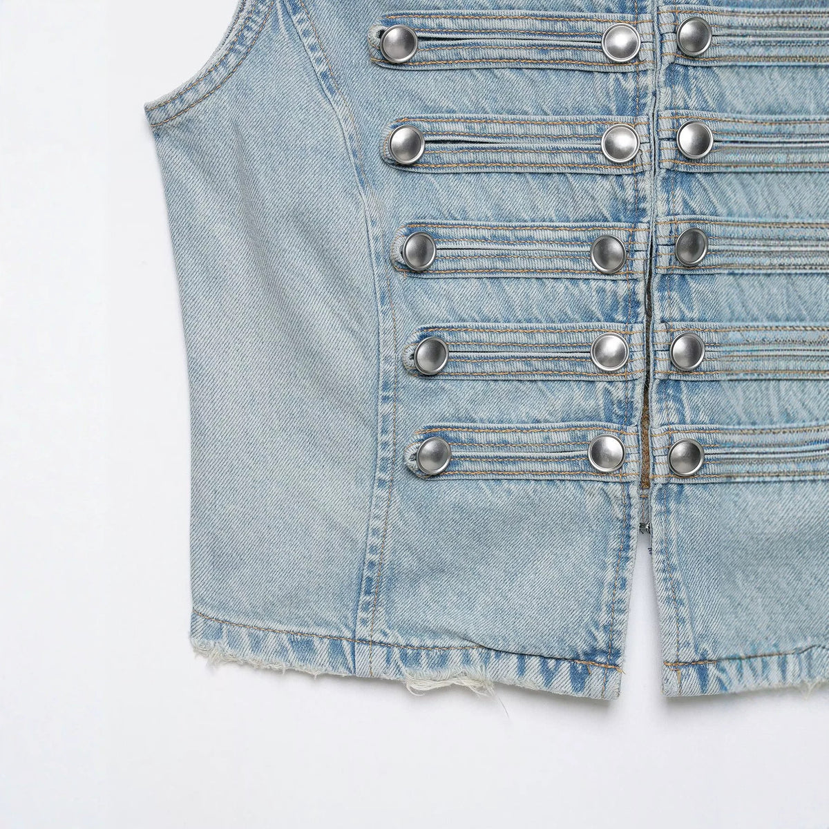 Tailored knot button decoration denim vest women