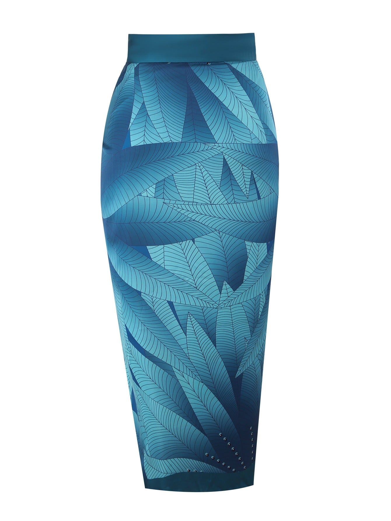 BORIKEN one-piece two-piece swimsuit leaf print hip-covering long skirt conservative halterneck swimsuit for women