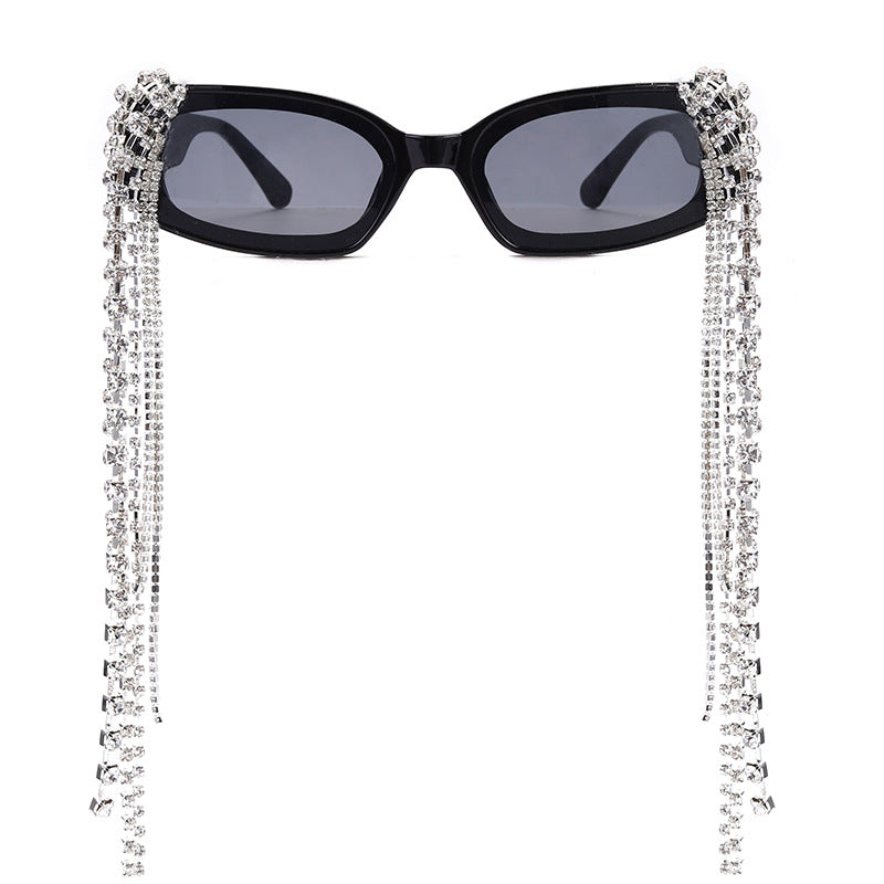 Square Small Frame Hand-Drilled Tassel Sunglasses Unisex Jelly Color Net Red Street Shot Glasses Sunglasses