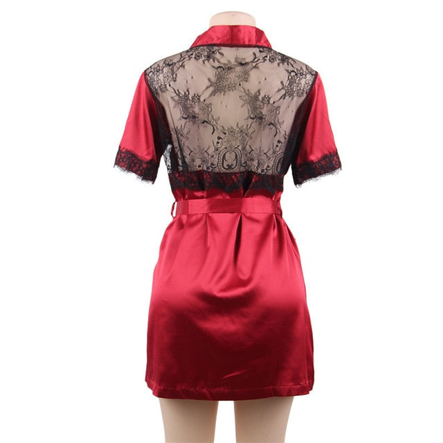 LA BELLA Female Lingerie Bathrobes Summer Short Sleeve Babydoll Nightgown Lace Patchwork XL-5XL Sexy Robes Sleepwear