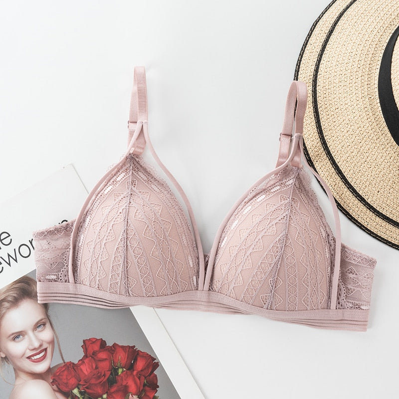 LA BELLA Floral Lace Bras for Women Sexy Lingerie Beauty Back Deep V Bralette Wire Free Thin Underwear Push Up Bra  Female Brassiere