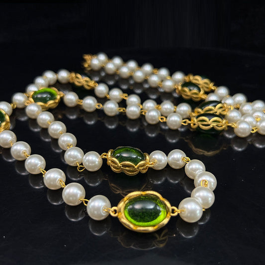 Baroque palace style long glazed multi-layer medieval style pearl sweater chain