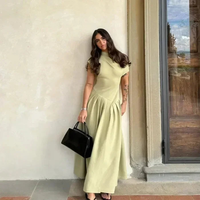 Autumn Women Elegant Dress Casual Diagonal Collar Slim A-line Robe Female Fashion Chic High Waist Vent Patchwork Dresses Lady