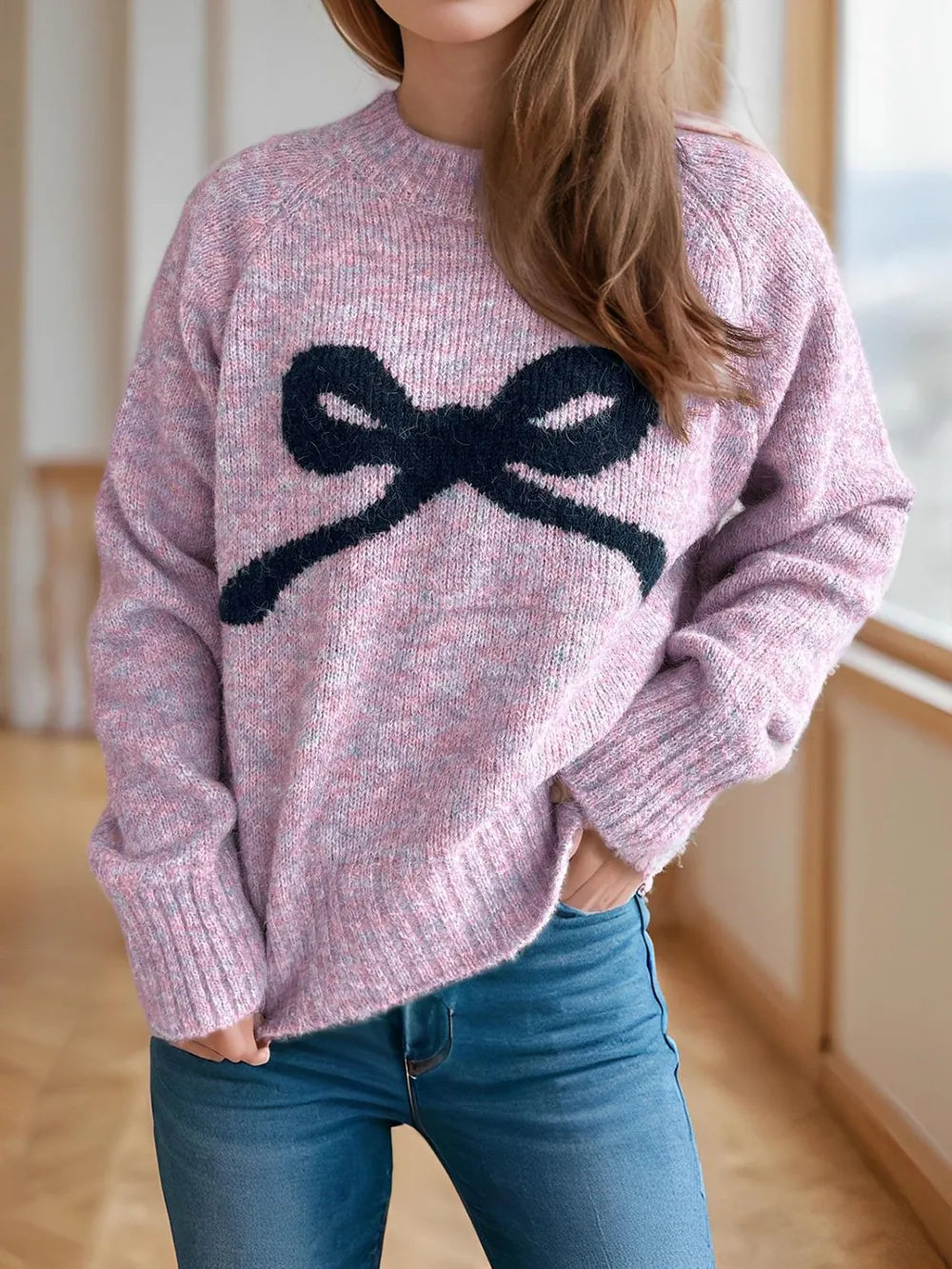 Round neck sweater women's autumn and winter knitted sweater top women