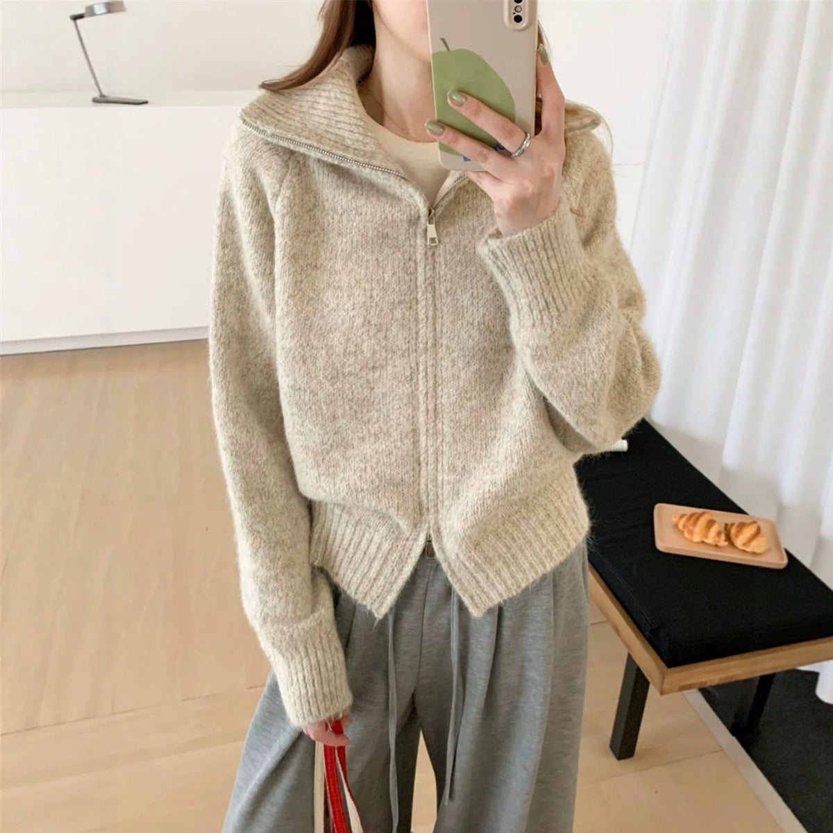 Stand up collar loose sweater for women