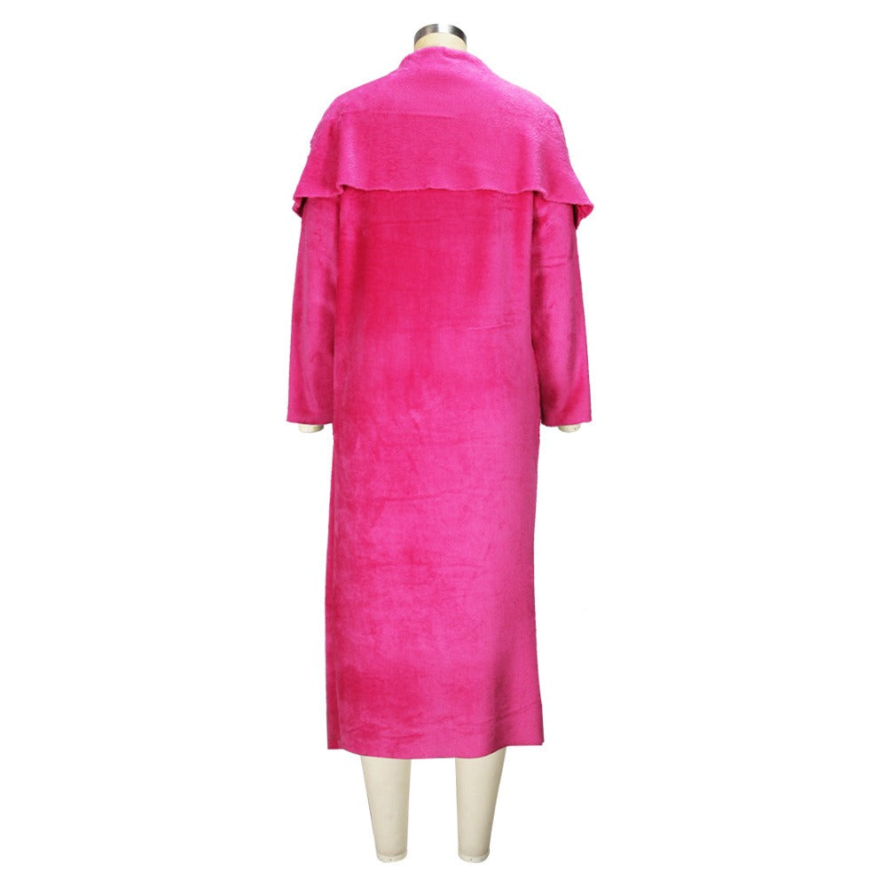 Women's autumn and winter new fashionable loose cardigan jacket double-sided velvet dress set for women