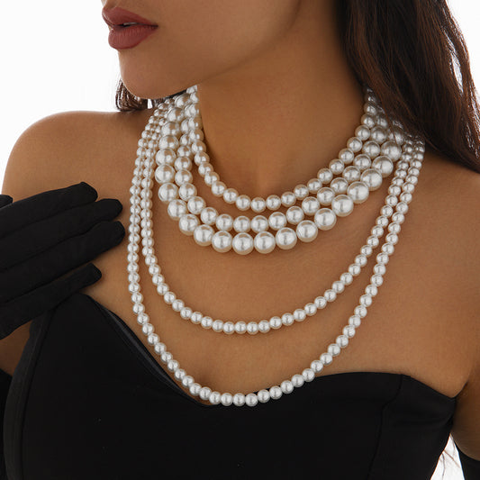 Multi layer imitation pearl choker Baroque exaggerated long collarbone chain for women
