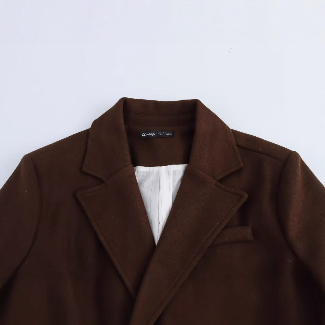 Autumn and winter fashion extended style temperament lapel blended coat jacket for women