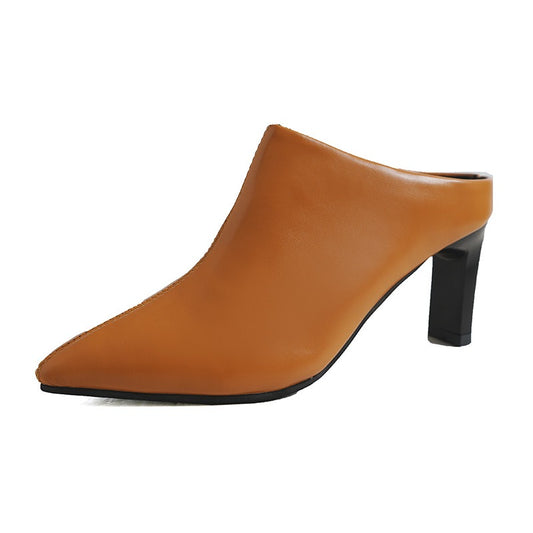 Retro stiletto pointed toe mules for women summer outer wear half slippers