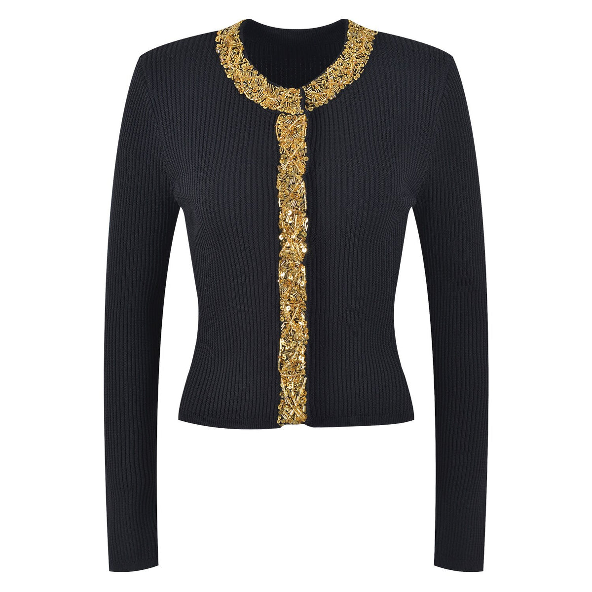 Spring Autumn Long Sleeve Top 2023 Luxury Sequin Beading O-neck Knitted Sweater Women Elegant Cardigans Khaki White Black