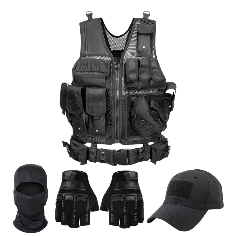 AGENT ACEVEDO 34815 Tactical Vest for Men, Airsoft Vest, Black Molle Vest and Cap Protective Equipment, Tactical Airsoft Gear