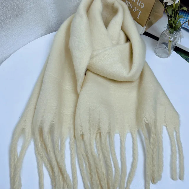 New Winter Women's Scarf Cashmere Warm Wrap Pashmina Solid Foulard Female Scarves Shawls Thick Soft Blanket Large Tassels