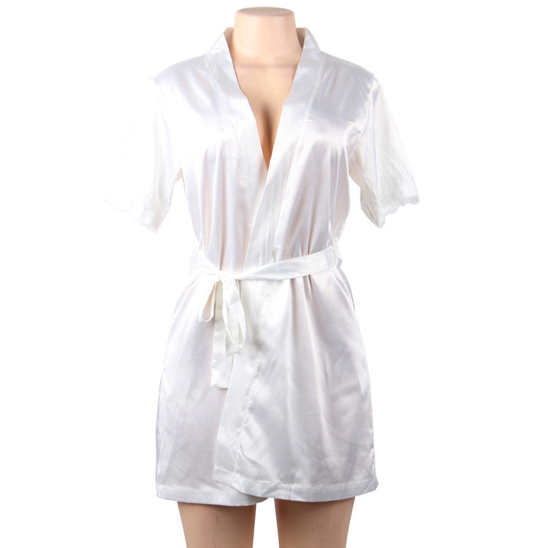 LA BELLA Female Lingerie Bathrobes Summer Short Sleeve Babydoll Nightgown Lace Patchwork XL-5XL Sexy Robes Sleepwear