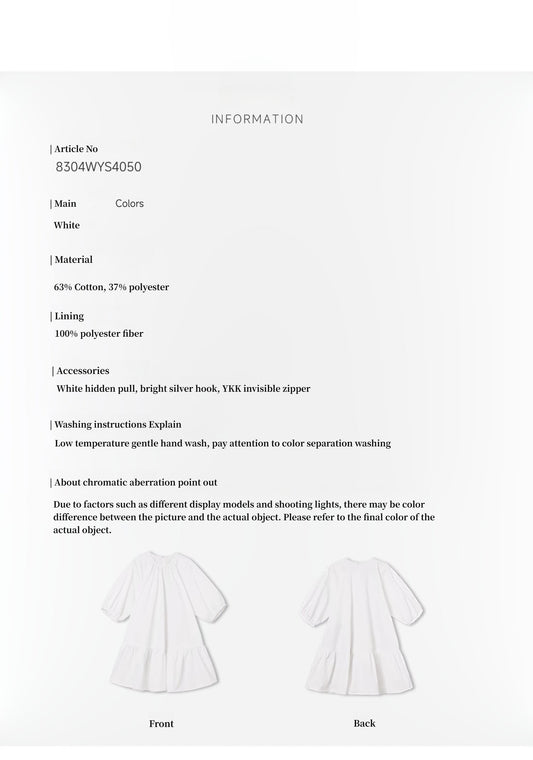 "Dream Island" Hepburn style white dress temperament high-end puff sleeve dress for women