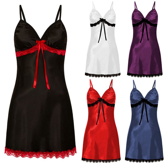 LA BELLA Women Nighte Dress Plus Size Sleeping dress Lace Bow Lingerie Babydoll Seamless Nightwear