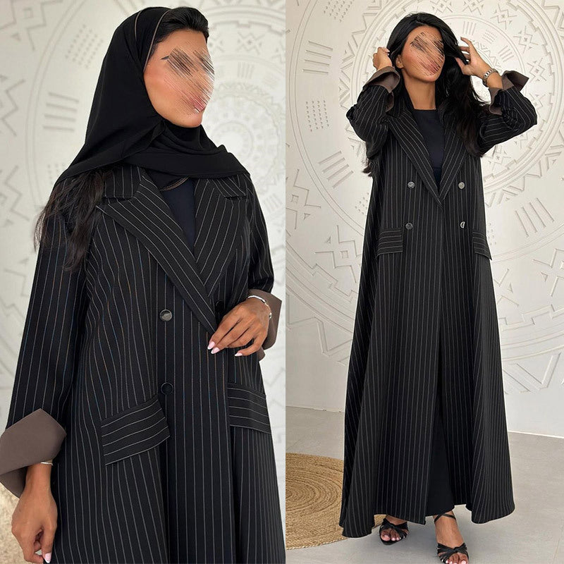 Stripe Suit Collar Outerwear Cardigan for Women