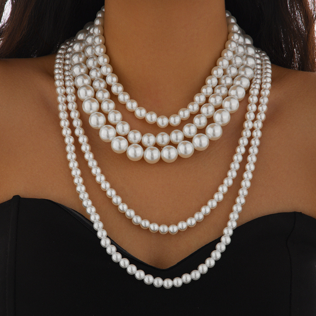 Multi layer imitation pearl choker Baroque exaggerated long collarbone chain for women