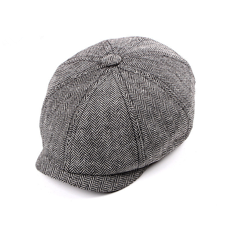 Newsboy Cap Beret Hat Men Women Hat Tweed Gatsby Octagonal Black White Herringbone Vintage Ivy Hats