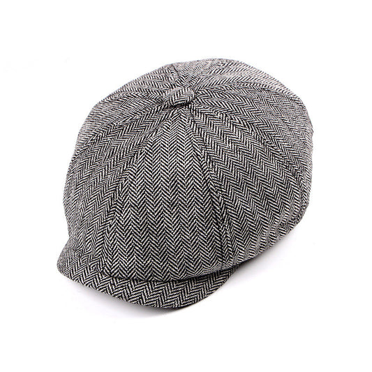 Newsboy Cap Beret Hat Men Women Hat Tweed Gatsby Octagonal Black White Herringbone Vintage Ivy Hats