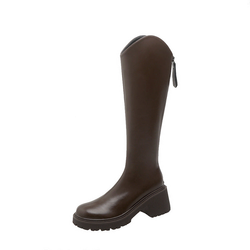 High Boots Women's High Bootsy Boots Chunky Heel Boots v Mouth Elastic Skinny Boots