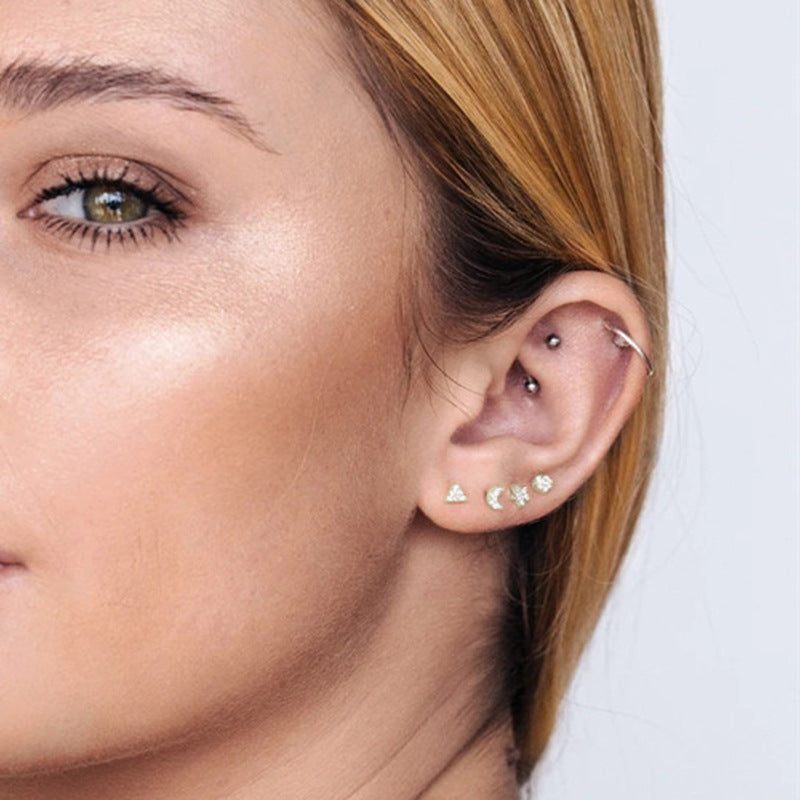 S925 Fashion Ins 4 Piece Set Love Triangle Star Moon Diamond Earring Set