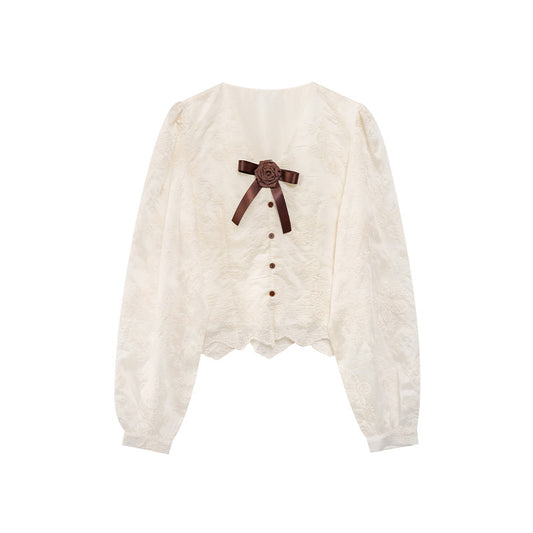Embroidered bow top for women