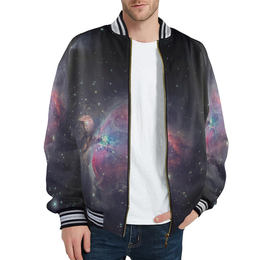 Saturn Uranus Men's Striped Trim Bomber Jacket