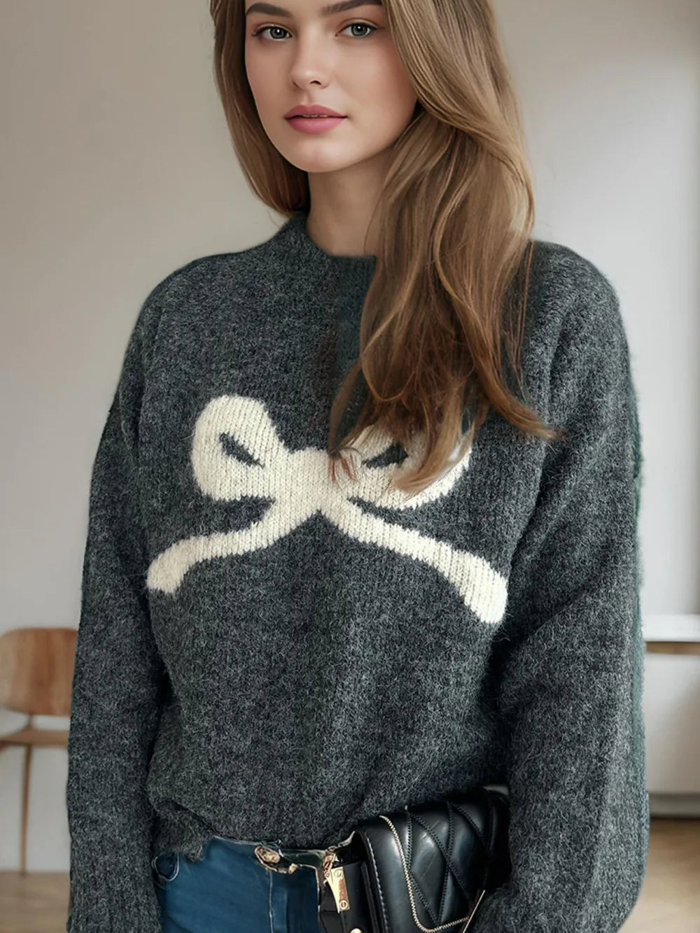 Round neck sweater women's autumn and winter knitted sweater top women