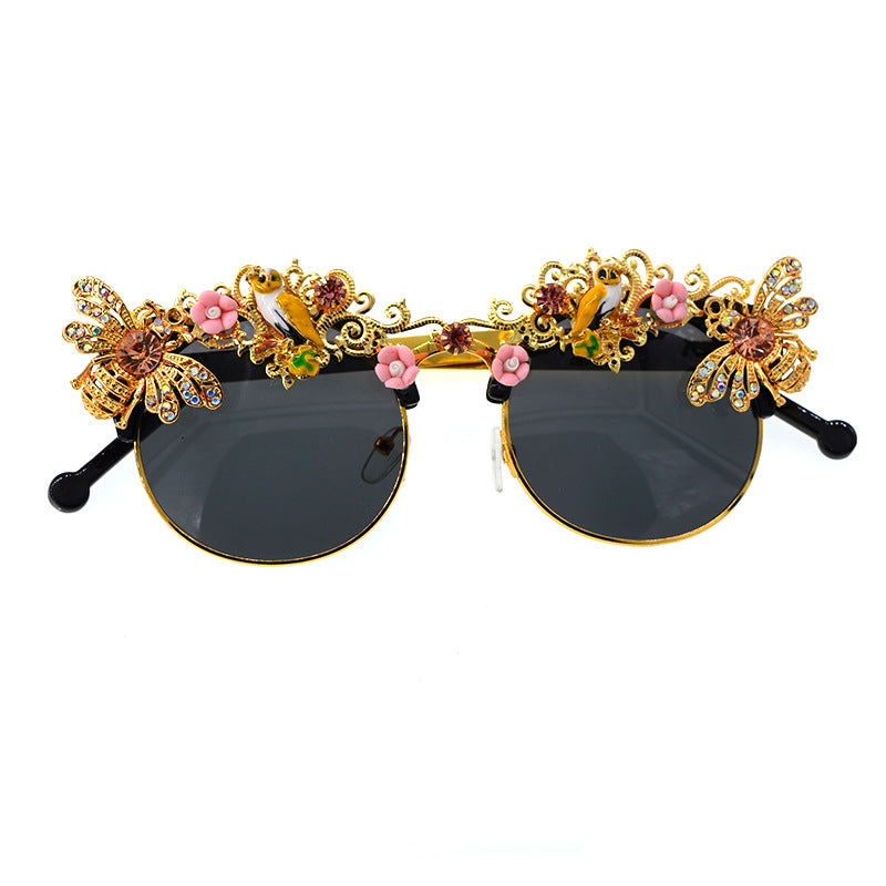 Floetic Fashionable and Elegant Classical Sunglasses, Artistic Pearl Inlaid Sunglasses, Banquet Gifts, Fashionable Diamond Inlaid Sunglasses