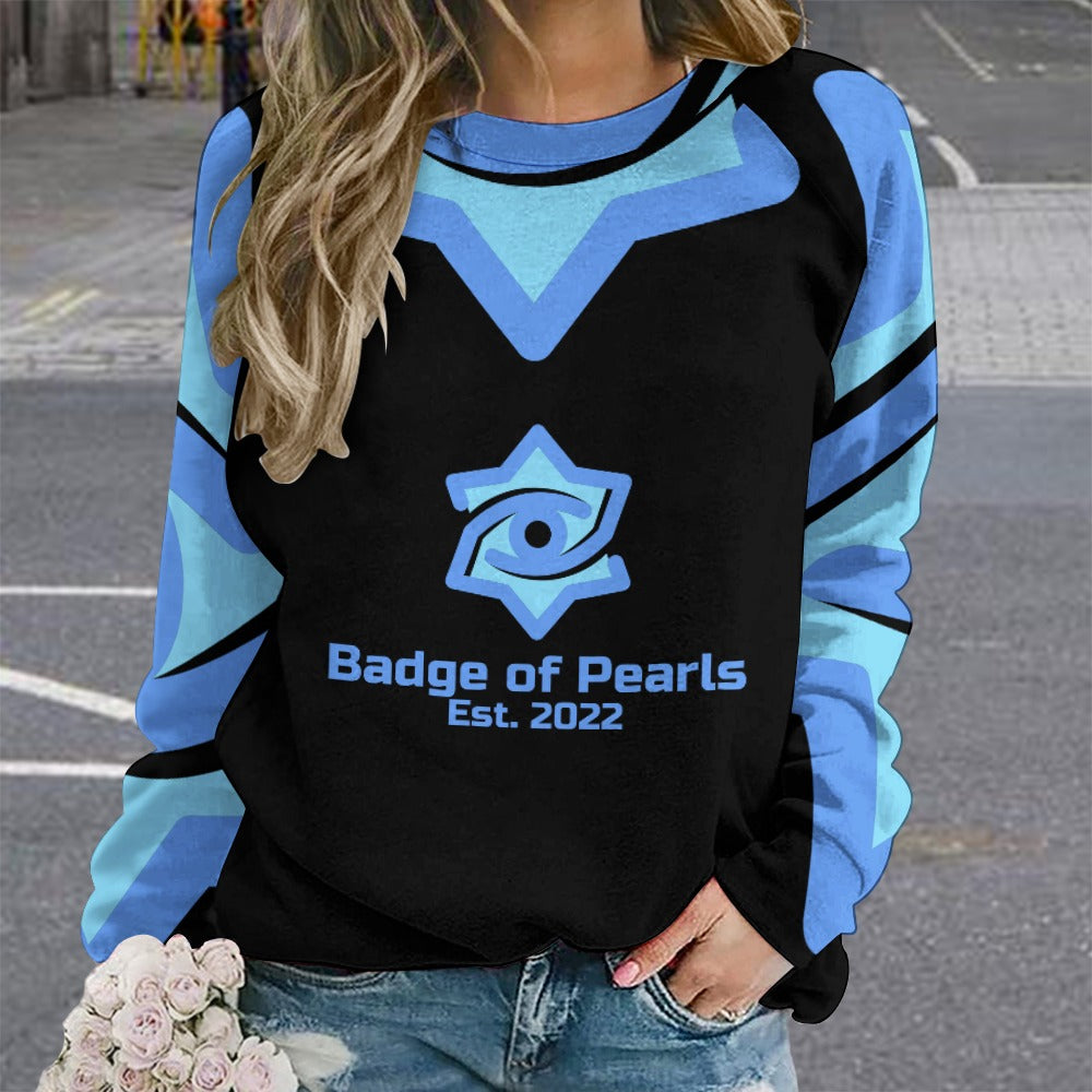 Black Badge of Pearls Raglan round neck sweater