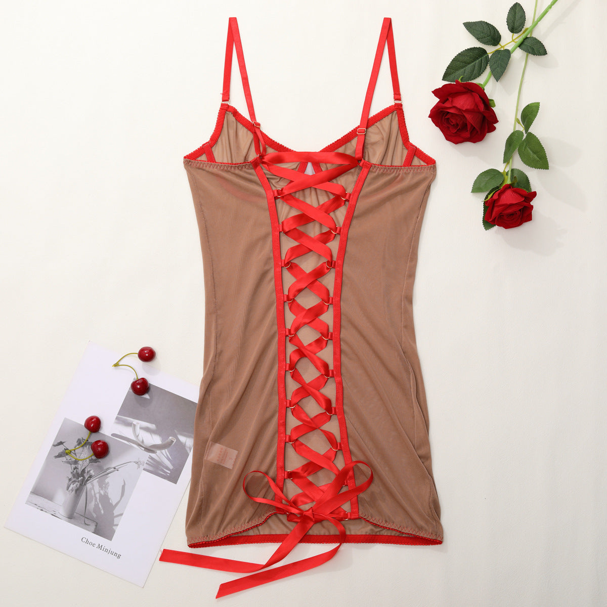 Women's Sexy Mesh Bodysuit - Push-Up Bust, Sheer Strappy Open Back Lingerie  Shapewear One-Piece