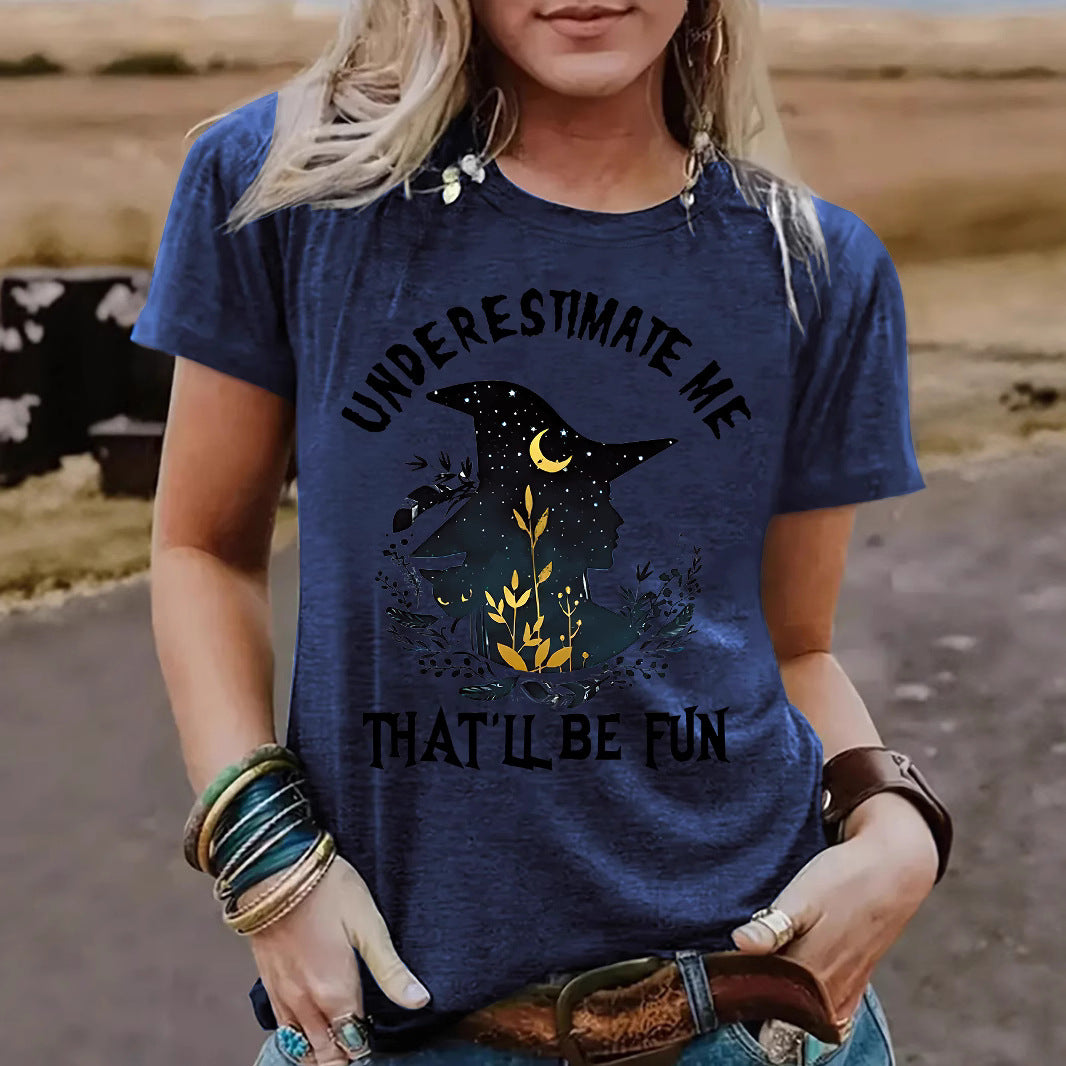 Round neck short sleeved women's t-shirt witch Halloween