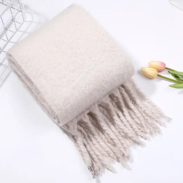 New Winter Women's Scarf Cashmere Warm Wrap Pashmina Solid Foulard Female Scarves Shawls Thick Soft Blanket Large Tassels