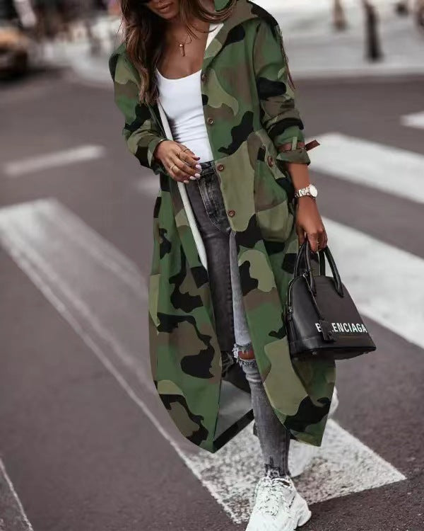 Autumn and winter new style temperament niche personality casual large lapel mid length trench coat for women